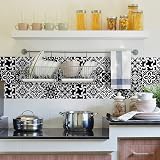Hode Moroccan Tile Stickers 24pcs 15x15cm Peel and Stick PVC Vinyl Black White view 6
