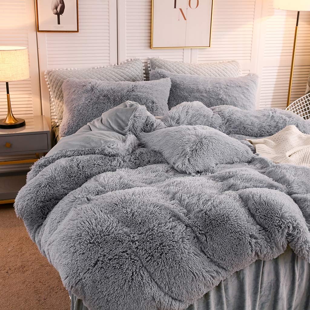 LIFEREVO Luxury Shaggy Plush Duvet Cover 1 PC Crystal Velvet Mink