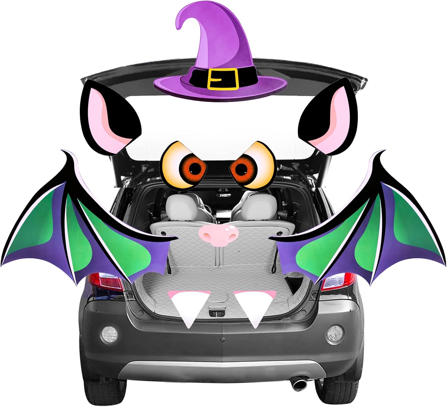 Garage Door Decorations - Halloween Bat Face Garage Door Car Decorations, Trunk or Treat Car Decorations Kit, Waterproof PVC Archway Wall Sticker with Eyes Fangs Paw Wings for Halloween Home Party Outdoor Decor