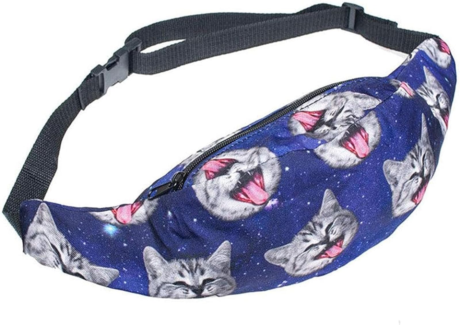 Sports Hiking Running Belt Waist Bag，Fashion Travel Fanny Bag Super Lightweight For Travel Waist Pack (Blue Cat)