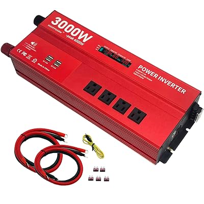 MOVFFGGRM 3000W 12V Power Inverter,Peak 6000W, Car/Truck/RV DC 12V to 110V 4AC Converter, 6X 2.4A USB Ports,with 18W Type-C Quick Charge Port,LCD Digital Display