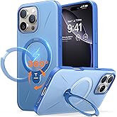 TORRAS 360°Spin Magnetic Stand for iPhone 16 Pro Case, Fit for MagSafe, Built-in Kickstand & Ring Holder, Mil-Grade Protective Soft Edge Hard PC Case for iPhone 16 Pro, Sapphire Blue, 6.3'' 2024
