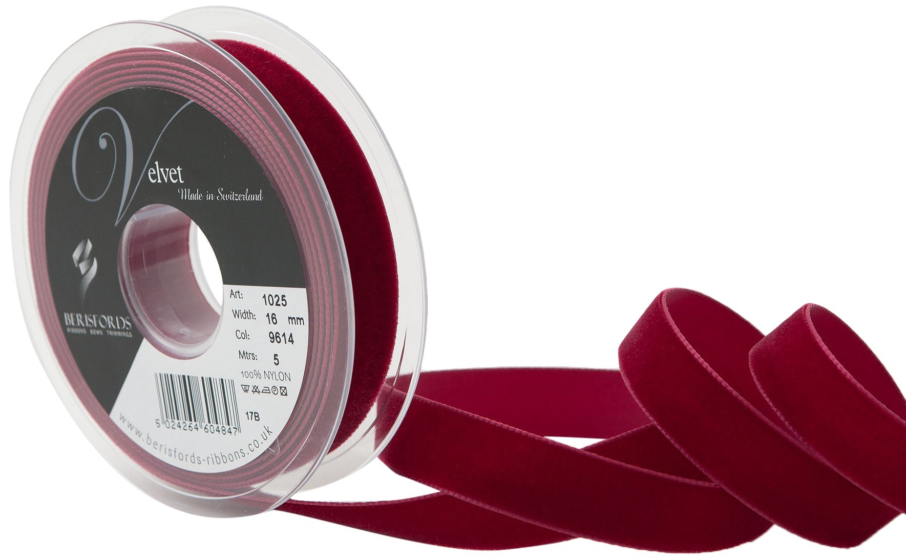 Berisfords Velvet Ribbon, Dark Red, 102 x 21 x 102 cm