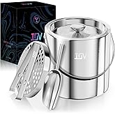 IOV Ice Bucket with Lid, Scoop, Tongs, and Strainer, 3 L Stainless Steel Double Wall Insulated Ice Bucket for Parties, Keeps Ice Frozen Longer, Ideal for Cocktail Bars, Freezers, and Wine - Silver