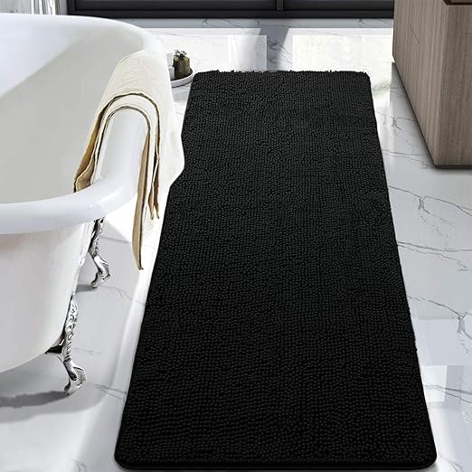 Amazon Com Lochas Luxury Bathroom Rug Shaggy Bath Mat 24 X 60 Inch Washable Non Slip Bath Rugs For Bathroom Shower Soft Plush Chenille Absorbent Carpets Mats Black Home Kitchen