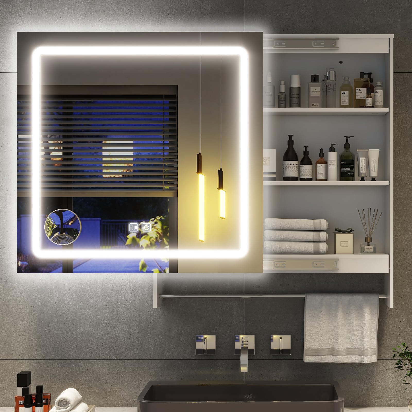 Photo 1 of  Bathroom Cabinet Wall Mounted, Stepless Dimmable Lighted Mirrors for Bathroom Wall, White