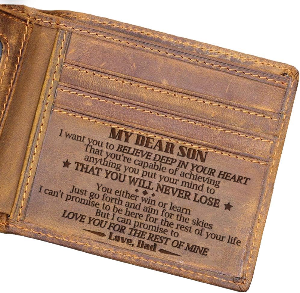 Engraved Leather Bifold Wallet - Dad Son Bifold Wallet - You Will Never Lose (W04-001-DadSon) Christmas Gift for Men