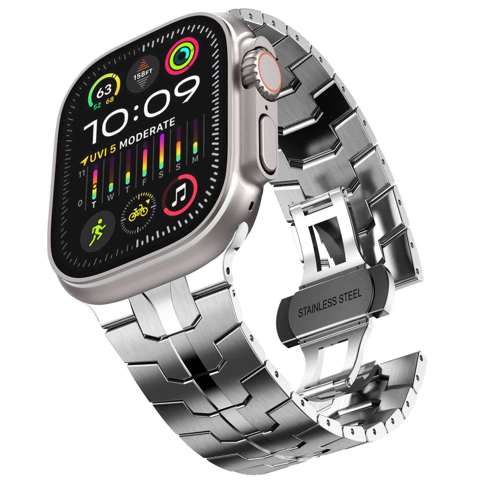 WINGLE 49mm 46mm 45mm 44mm 42mm(series 3 2 1) for Apple Watch Straps,Stainless Steel Strap Metal Replacement Band for iWatch Ultra 3/Ultra 2 1, Series 11/10/9/8/7/6/5/4/3/2/1/SE, Silver