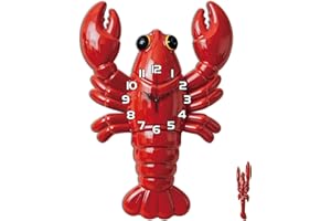 CONCHLERY Wall Clock Lobster Pattern Non-Ticking Clock Irregular Shape Decorative Clocks Flat Printing Wall Clocks for Home O