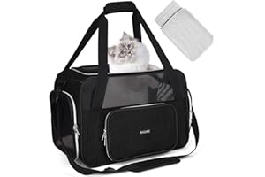 BAGLHER Pet Travel Carrier, Cat Carriers Dog Carrier for Small Medium Cats Dogs Puppies, Airline Approved Small Dog Carrier Soft Sided, Collapsible Puppy Carrier. Black