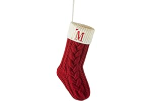 Edoneery Personalized Christmas Stockings with Initials, 18 Inches Xmas Embroidered Monogrammed Cable Knitted Stocking for Family, Holiday Hanging Decoration Gifts for Fireplace(Red and White M)