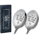 INNObeta Engraved Ice Cream Spoons, Gifts for Couple, 2 Pcs Stainless Steel Coffee Spoon, To a Lifetime of Ice Cream Together