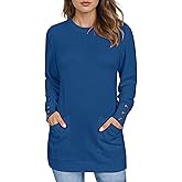 LOMON Long Sleeve Womens Tunic Tops to Wear with Leggings Loose Fit Crew Neck T Shirts with Pockets