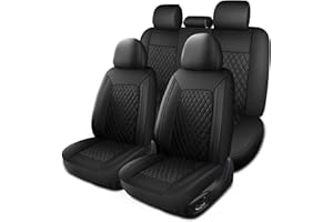 HChengkikz Leather Car Seat Covers,Breathable and Waterproof Seat Cover Full Set,PU Premium Universal Fit Automotive Airbag Compatible for Cars Sedans SUVs Vans and Trucks(Full Seat,Black,N1)