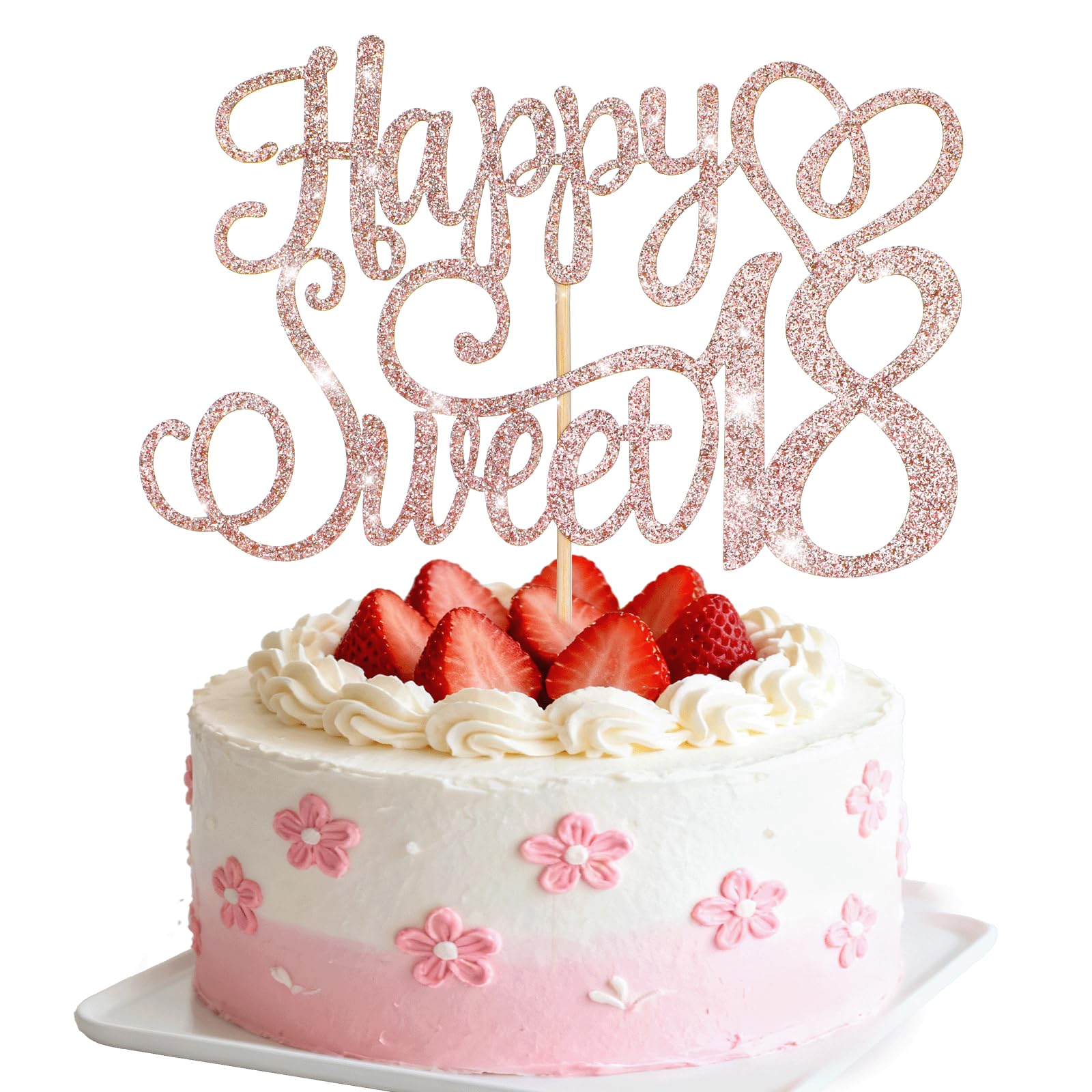 Photo 1 of 1 Pack Glittery 18th Happy Birthday Cake Topper, Pink Glitter 18 & Fabulous Sweet Birthday Cake Pick Cheers to 18 Years Birthdays Cakes Decoration Glitter Cakes Topper for Hello 18th Celebrating Party