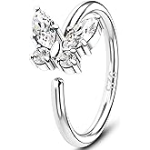 Melighting 20G Nose Ring Hoop 925 Sterling Silver Seamless Open Nose Piercing Dangle Heart Helix Earring Clear CZ 8 mm Cartilage Earring Nose Jewelry for Women