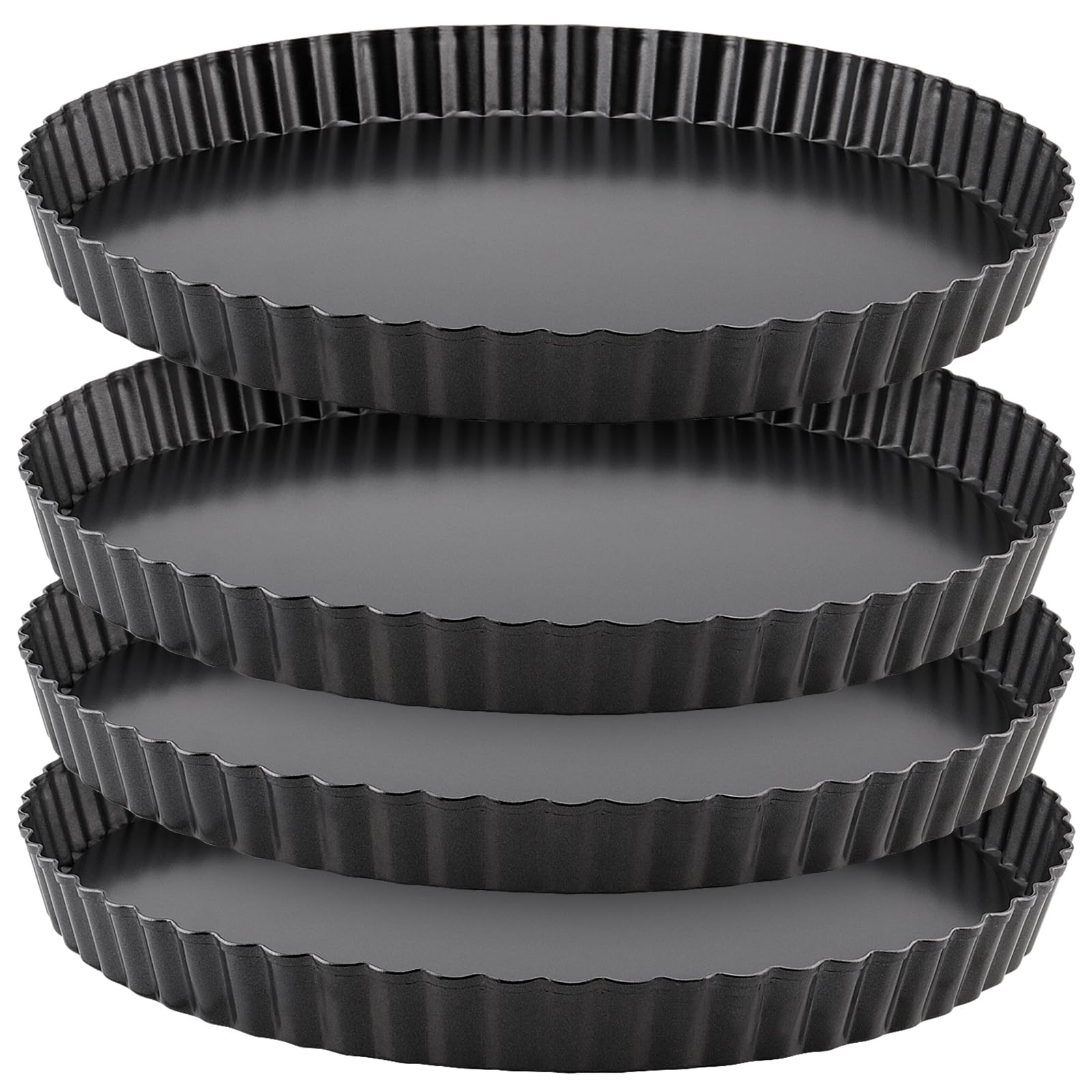 PINGEUI 4 PCS Non Stick Tart Tins, 30cm/12In Tart Tin with Loose Base Round Fluted Quiche Pan Large Tart Pan for Baking, Pie Pan, Quiche Dish, Fruit Tart Pies