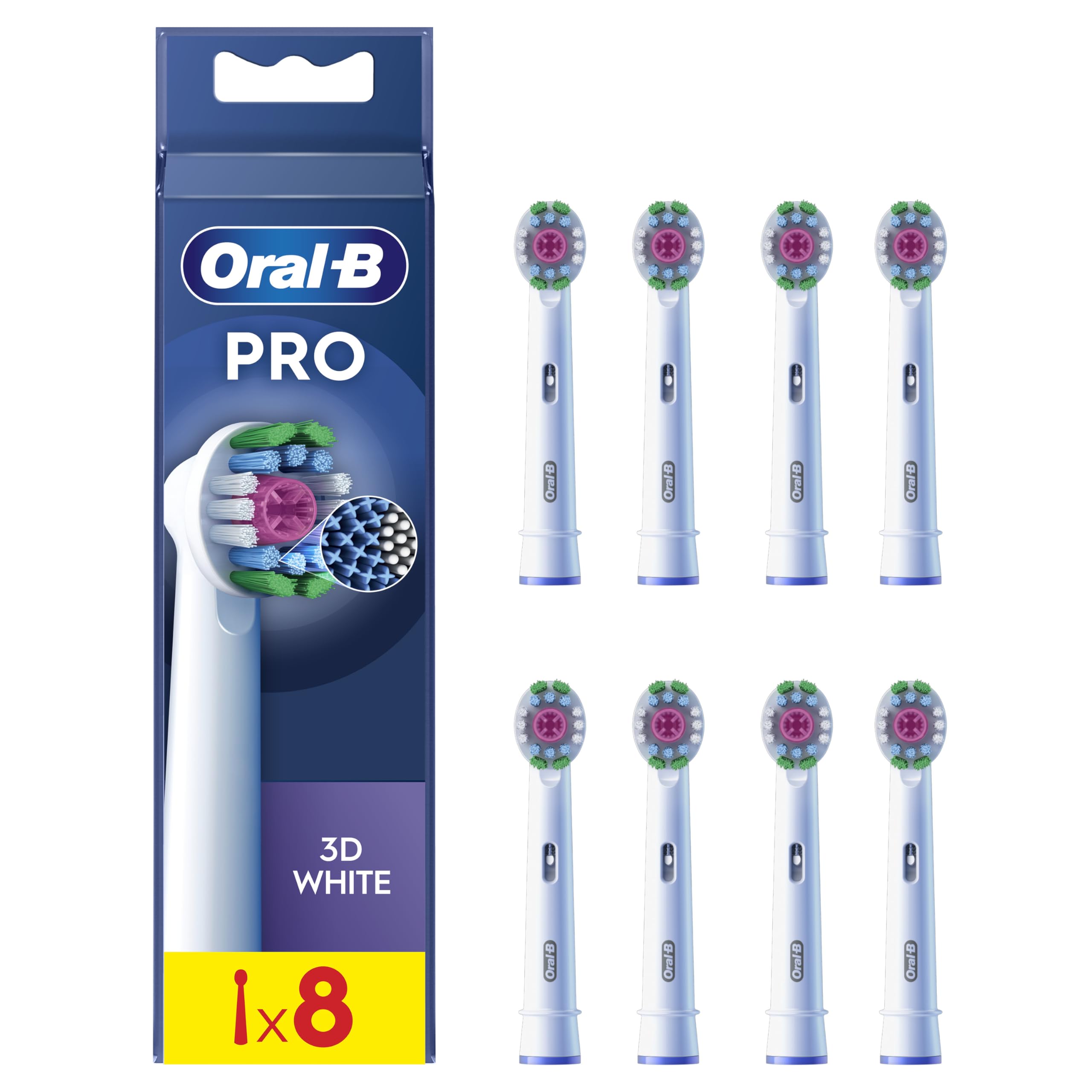 Oral-B Pro 3D White Electric Toothbrush Head, Oral B Electric Toothbrush Heads, X-Shaped Bristles and Unique Polishing Cup for Teeth Whitening, Pack of 8 Replacement Toothbrush Heads