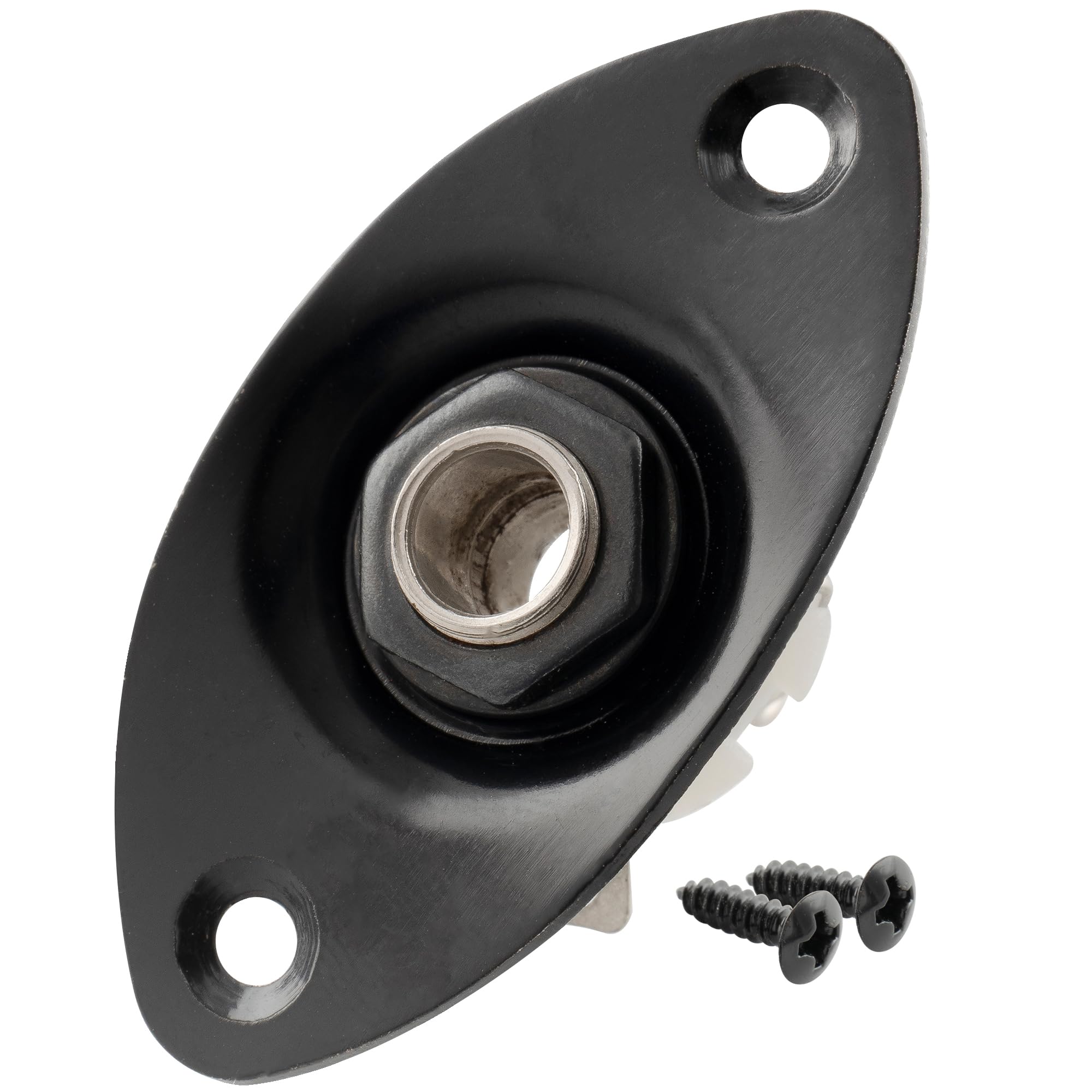 Musiclily 6.35mm Oval Guitar Loaded Jack Socket Plate for Electric Guitar, Black