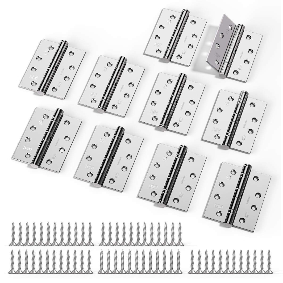 Bwintech 5 Pairs 100 x 75 x 2.7mm (4 inch) Polished Chrome Hinge for Fire Door, Steel Fire Rated Internal Door Hinges, Ball Bearing Hinge for Internal Use in Residential and Commercial Buildings