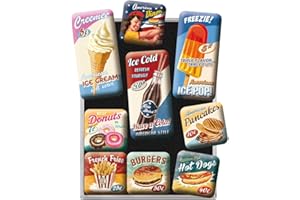 Nostalgic-Art Retro Fridge Magnets, 9 Pieces, American Diner – Gift idea for Diner Fans, Magnet Set for Notice Board, Vintage