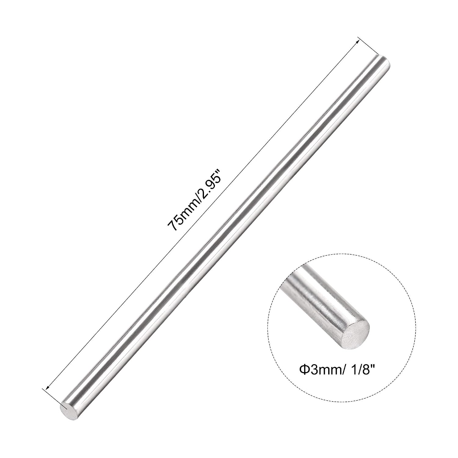 sourcing map 3mm x 75mm 304 Stainless Steel Solid Round Rod for Drift Punches DIY Craft Model Plane Model Ship Model Cars - 20pcs - Image 3