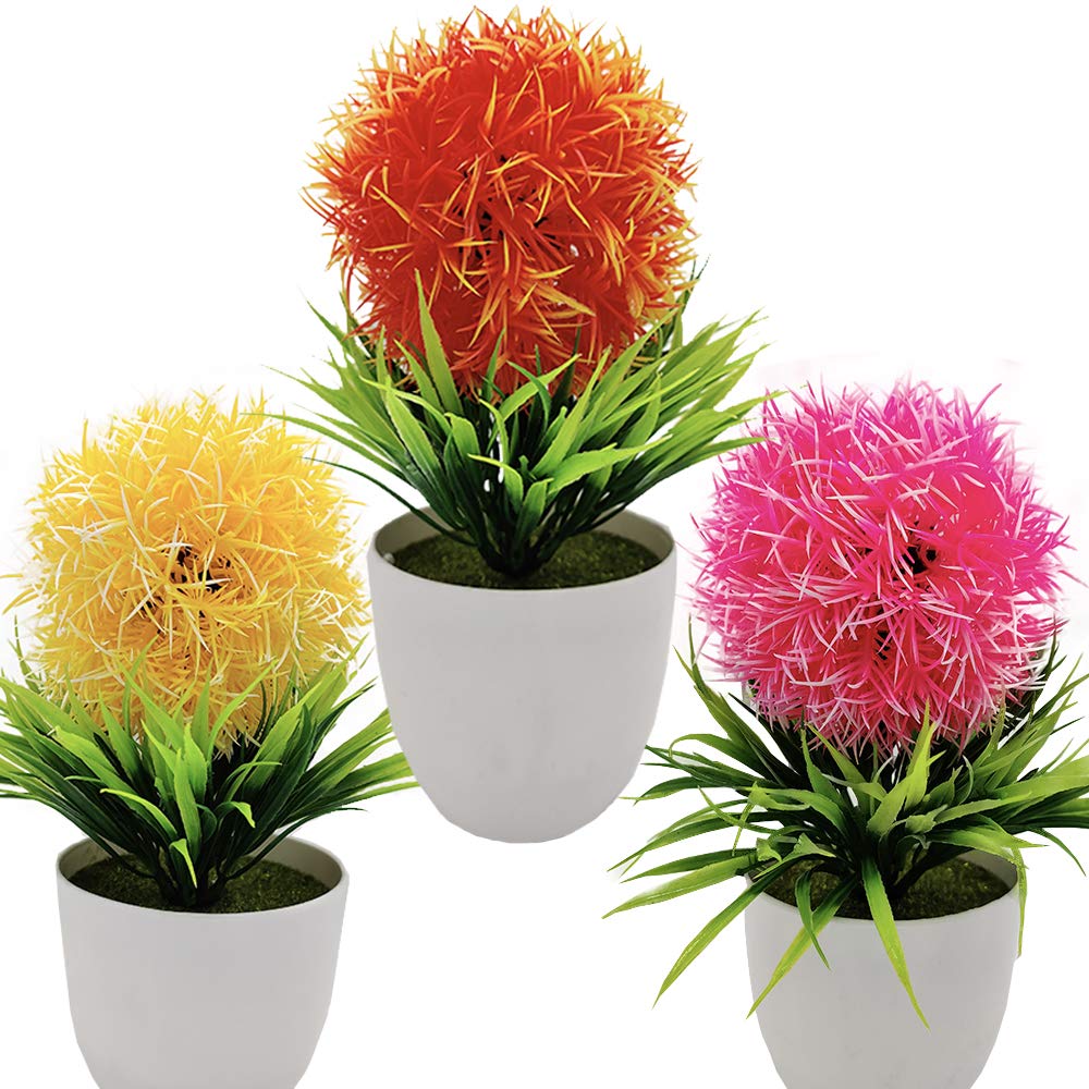 Fycooler Artificial Potted Plants Boxwood Topiary Green Grass Ball Greenery, Artificial Boxwood Topiary Ball Tree Faux Shrubs Fake Plants for Home Décor Office Desk Bathroom Decoration-3X25cm Height