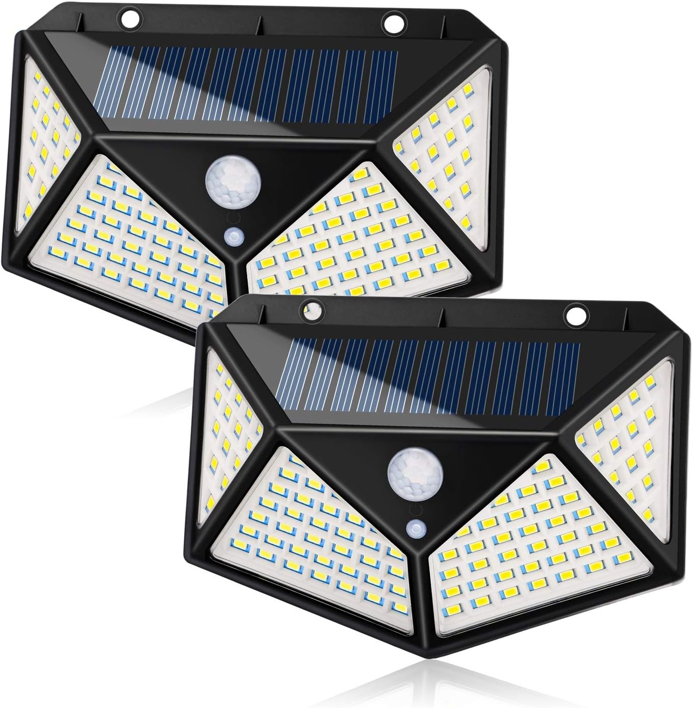Solar Lights Outdoor 100 LEDs Solar Motion Sensor Light Outdoor 1000 Lumens Waterproof Security Wall Night Light with 3 Modes 270° Wide Angle for Garden, Patio Yard, Deck Garage, Fence, Porch, 2 Pack