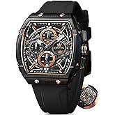 OLEVS Mens Watches Luxury,Silicon Strap Watches for Men,Chronograph Waterproof Business Large Face Tonneau Quartz Fashion Men’s Wrist Watch Dress Relojes para Hombres(Red/Yellow/Black/White Strap)