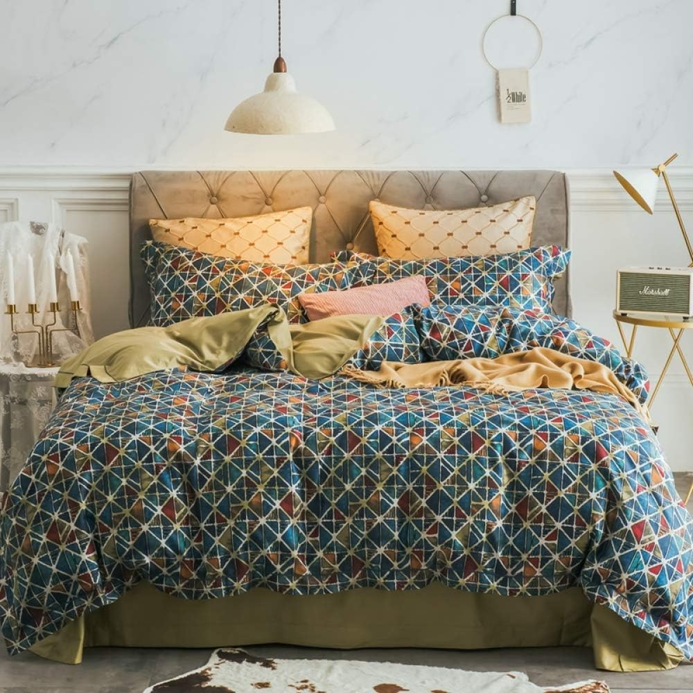 GEVJ 100% Cotton Light Duvet Cover Colored Bohemian Bedding 1 Bed Sheet And 2 Pillowcases