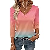 Zeagoo 3/4 Length Sleeve Womens Tops V Neck Shirt Dressy Casual Blouse Basic Tshirts 2026 Fashion Clothing S-2XL
