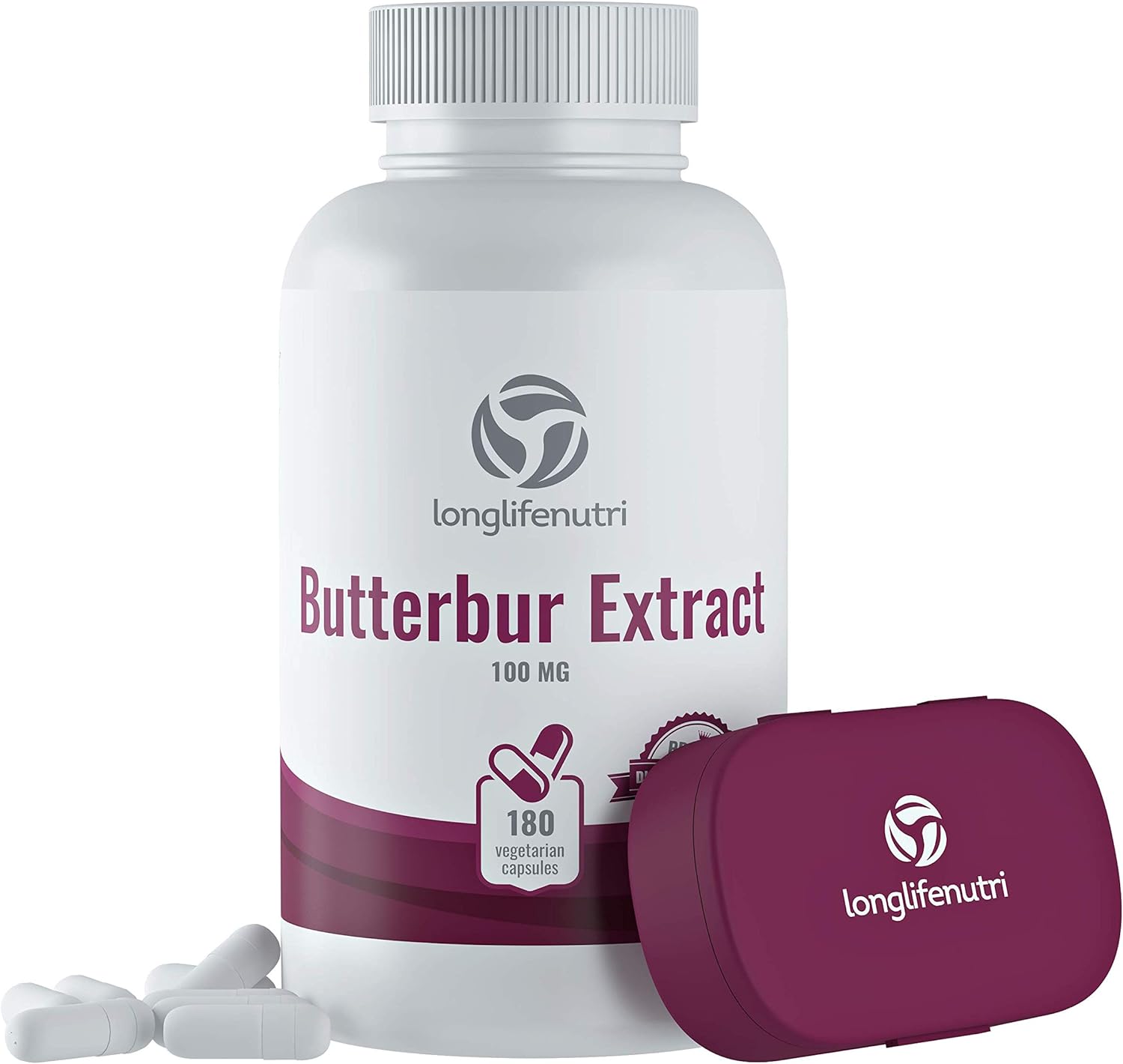 Butterbur Extract 100mg 180 Vegetarian Capsules | Made in USA | Natural Headache Supplement | Migraine and Allergy Relief | Supports Healthy Bladder and Inflammation | 100 mg Pure Powder Pill Formula: Health & Personal Care