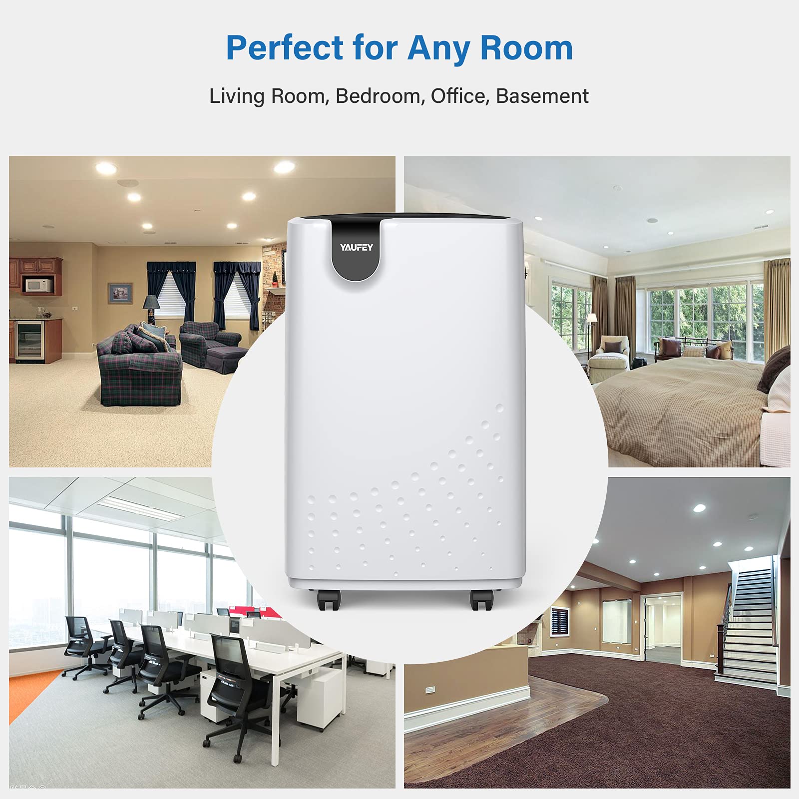 Yaufey 2500 Sq. Ft Home Dehumidifier for Medium to Large Rooms and Basements with Auto or Manual Drainage, 0.48 Gallon Water Tank Capacity - Low Noise and 24 Hr Timer