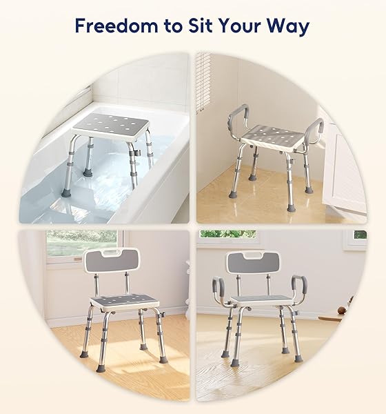 BLUELOG FSA & HSA ELIGIBLE SHOWER CHAIR FOR INSIDE SHOWER WITH ARMS AND BACK, 500LBS CAPACITY HEIGHT ADJUSTABLE SHOWER SEAT WITH THICKENED FRAME FOR SENIORS, ELDERLY AND DISABLED