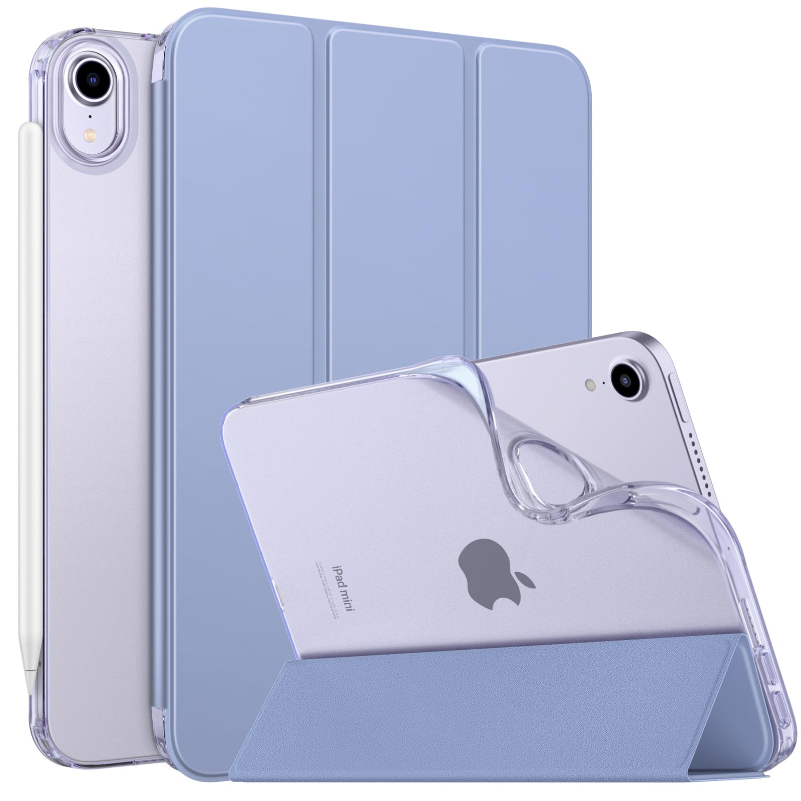 MoKo Case Fit New iPad Mini 6 2021 (6th Generation 8.3 inch), Soft TPU Translucent Frosted Back Cover Slim Smart Shell Stand Folio Case for iPad Mini, Auto Wake/Sleep, Grayish Purple