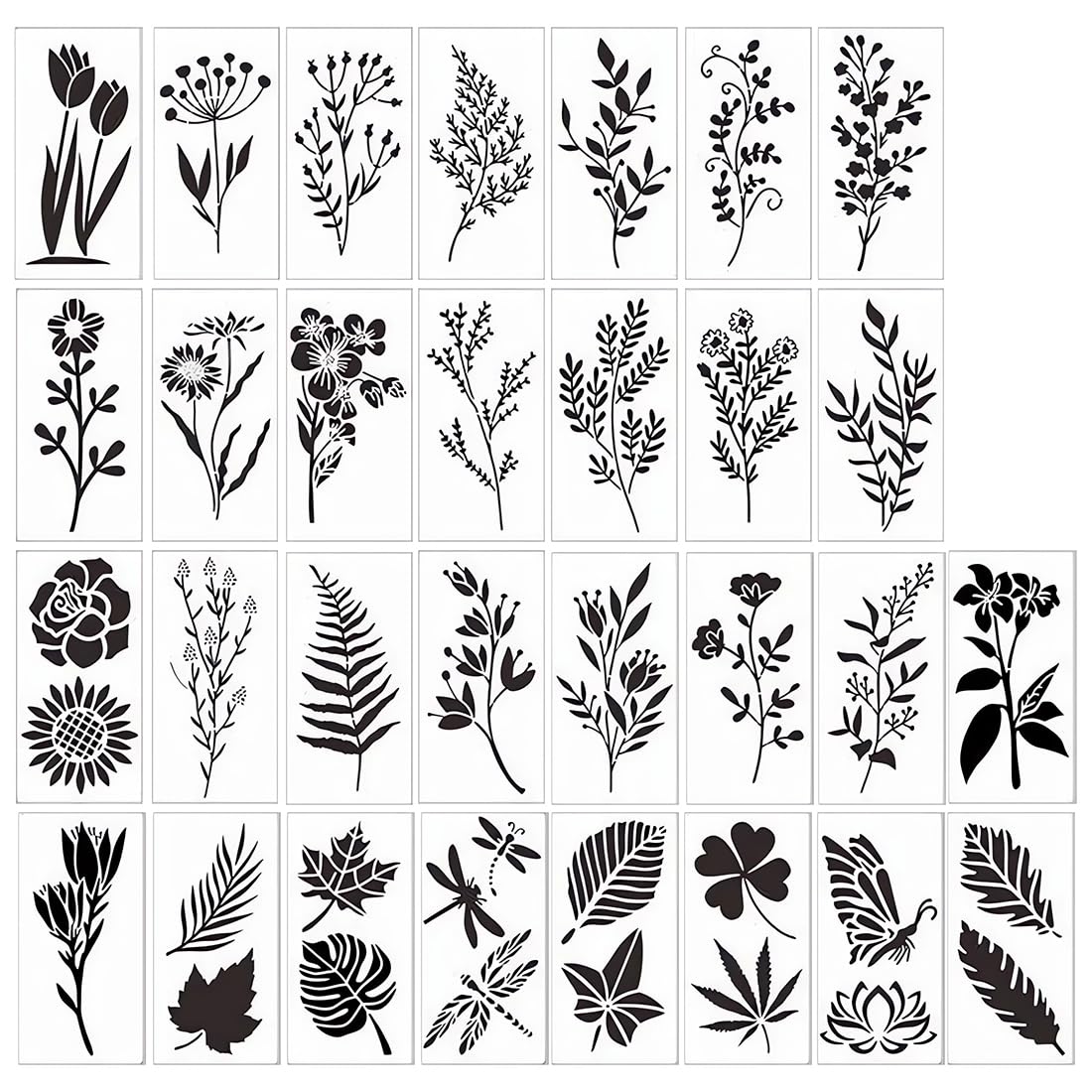 Flower Stencils for Painting, 30 PCS Stencils for Crafts Reusable, 6×3 Inch DIY Art Painting Template, Versatile Wild Flower Template, for Wood Canvas Wall Scrapbooking Face Home Decor Projects