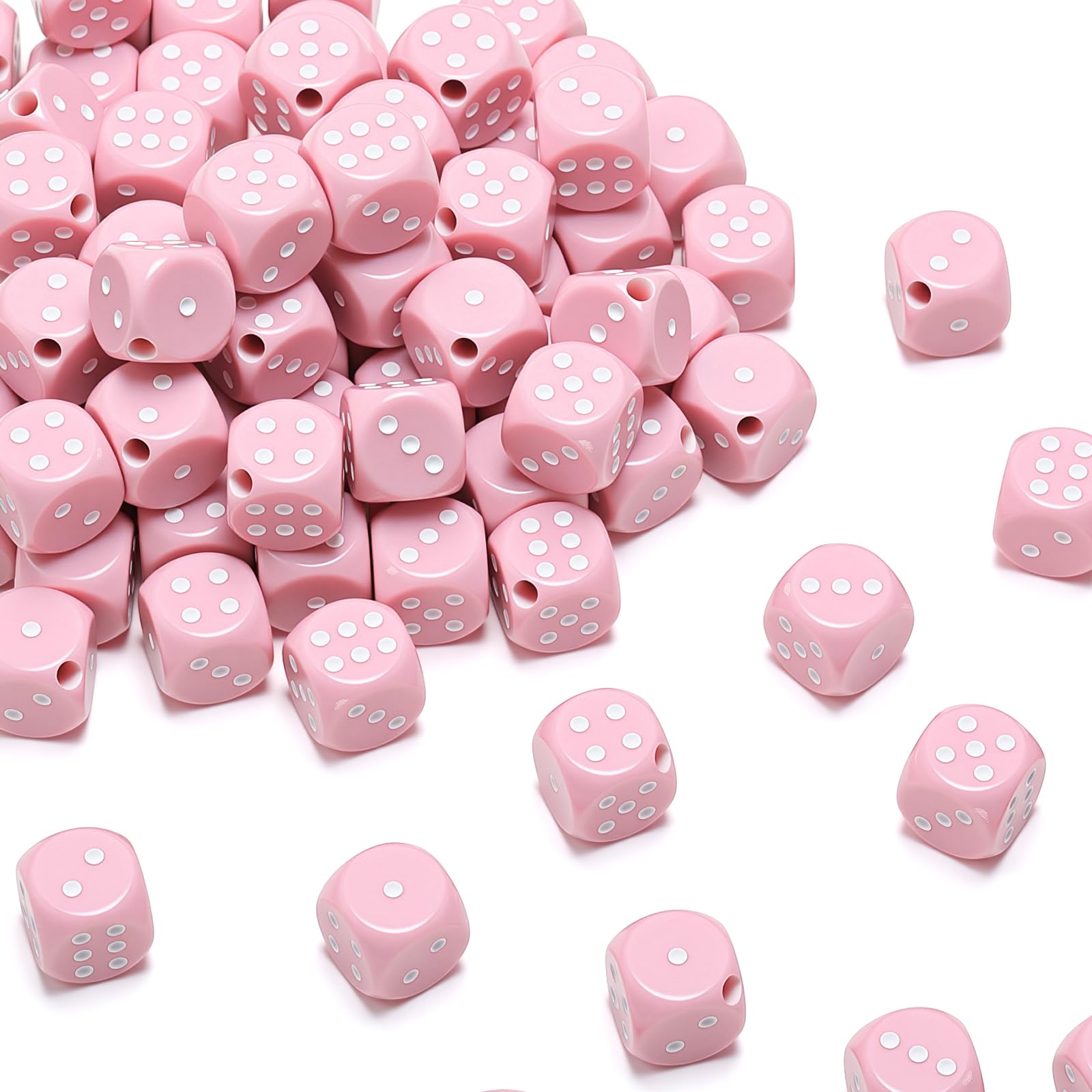 Photo 1 of Ferreve 90 Piece Acrylic Dice Beads 10mm Dice Beads Bulk, Casino Games Birthday Party Supplies, Jewelry Making, Bracelet Necklaces Lanyard DIY Handicrafts (Pink)