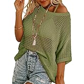 RITERA Plus Size Women Crochet Cover Up Summer Scoop Neck Swimwear Hollow Out Sweater Tops Vacation Beach Shirts XL-5XL