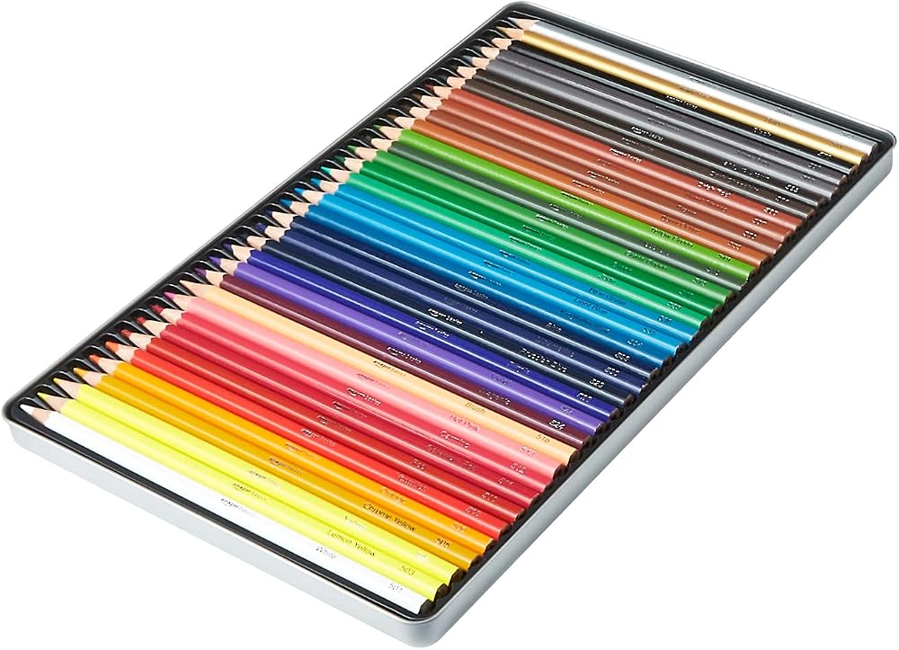 Amazon Basics Coloured Pencils 36 Pack in Tin Box Assorted Colours