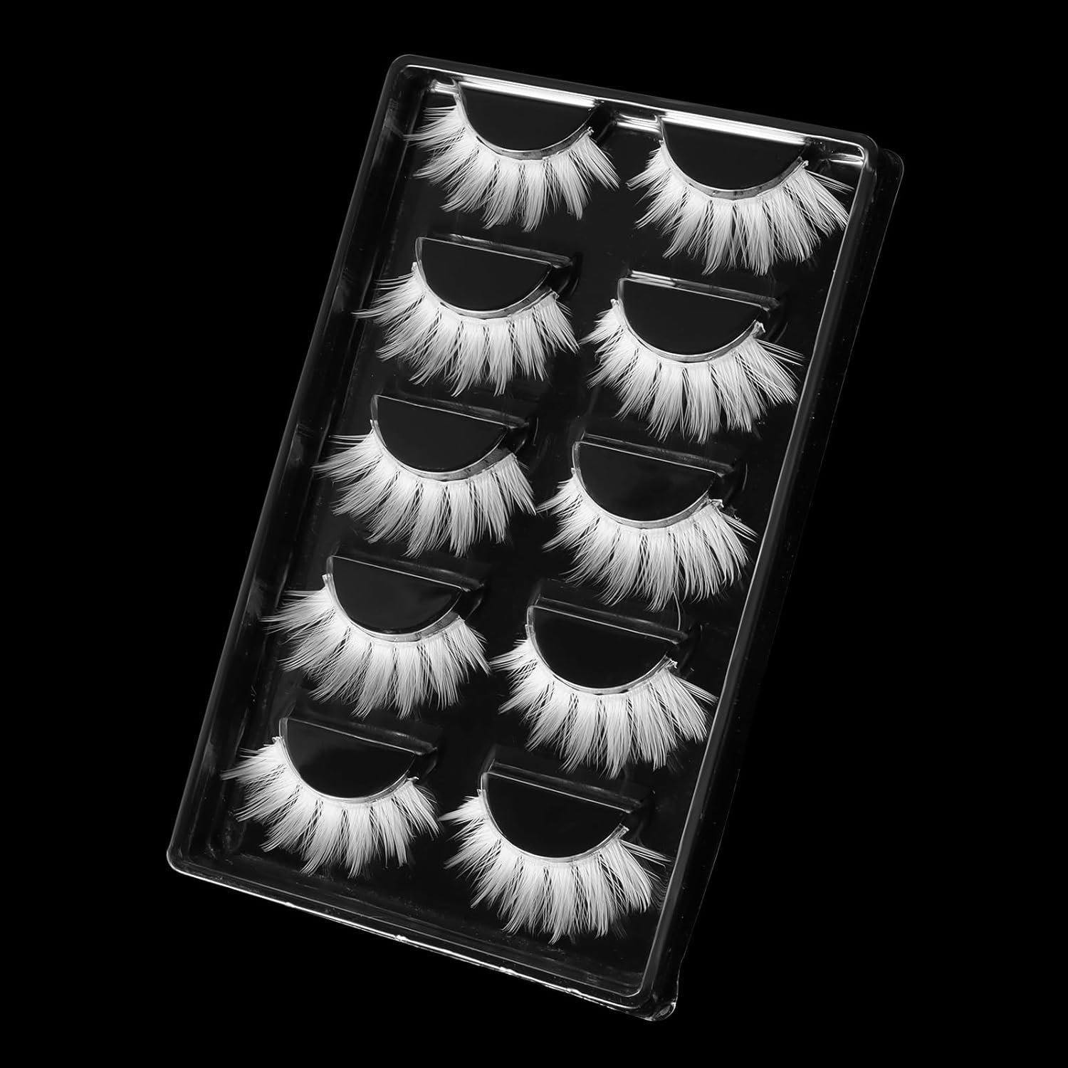 5 Pairs White Cosplay Lashes 3D Multi-Layered Anime Manga Lashes Effect Fluffy Wispy Cat Eye White False Eyelashes For Halloween Masquerade Eyelash Tools (W01)