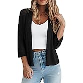 LOMON Shrug Cardigan for Women 3/4 Sleeve Casual Openwork Knit Sweater Tops Spring