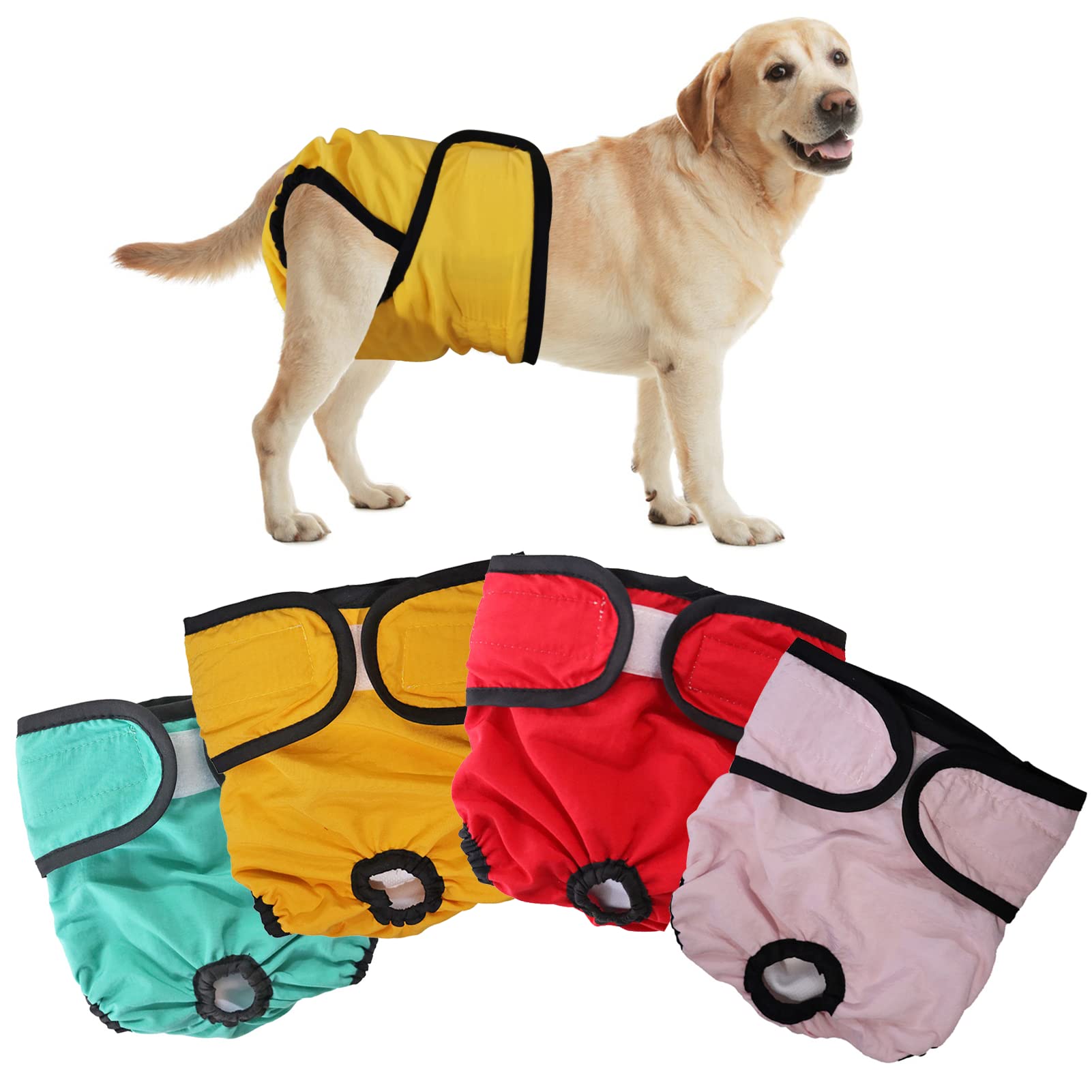 SOARFLY Female Dog Nappies for Female Dogs, Dog Nappies, Highly Absorbent, Washable and Environmentally Friendly Sanitary Pads Incontinence Pants for Dogs (XS, Four Colours)