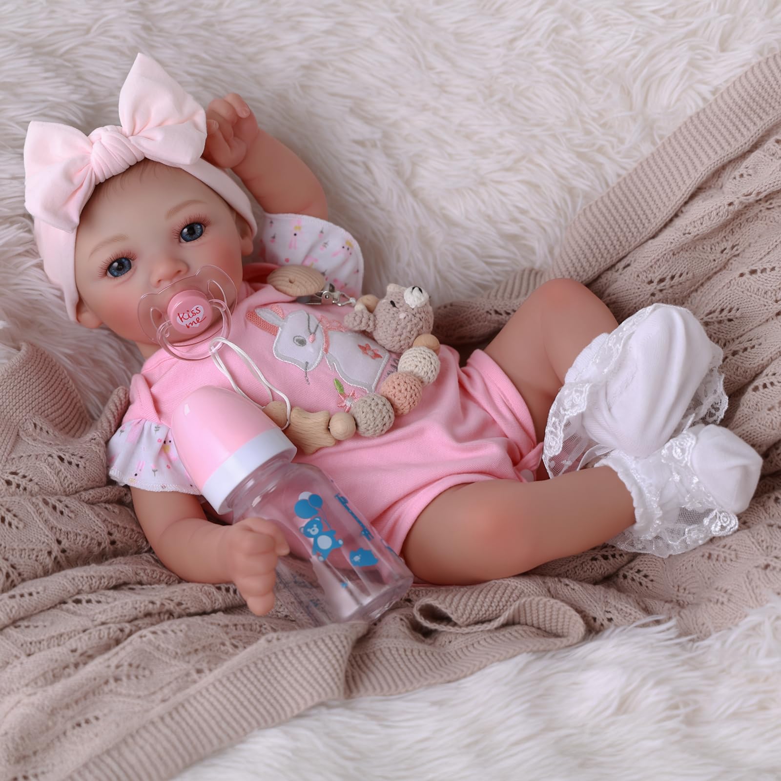 BABESIDE Reborn Baby Dolls, 17Inch Soft Cloth Body Realistic Baby Doll w/Painted Hair and Open Eye Reborn Toddler Doll for Girls Real Life Baby Dolls Perfect for Kids Ages 3+, Playtime and Collection Image