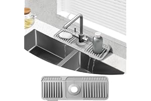 Accock 14.56 inch Kitchen Sink Splash Guard, Silicone Draining Mat for Sink, Longer Silicone Faucet Drainer Pad, Sink Protect