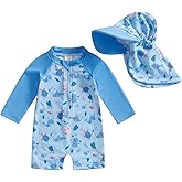 Engofs Toddler Baby Boy Girl Swimsuit One Piece Rash Guard Bathing Suit Beach Swimwear with Hat
