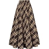 Scarlet Darkness Long Plaid Skirts for Women High Waist A Line Pleated Fall Maxi Skirts