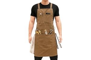Fammio Canvas Apron for Men Wonen, 16oz Heavy Duty Kitchen Apron with Pockets, Cross Back Apron for Cooking Working BBQ