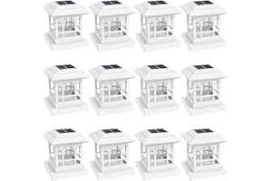 AEYANZZ Fence Post Solar Lights, Crackle Glass Solar Post Cap Lights, 20 Lumens, Warm White & RGB Automatic Cycling 2 Modes for 3.6x3.6 4x4 4.5x4.5 5x5 Vinyl Wooden Posts Decoration, White (12 Pack)