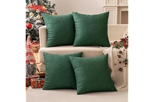 MIULEE Christmas Pack of 4 Decorative Outdoor Throw Pillow Covers Linen Waterproof Pillow Covers Farmhouse Cushion Cases for Patio Garden Tent Balcony Couch Sofa18x18 inch Dark Green