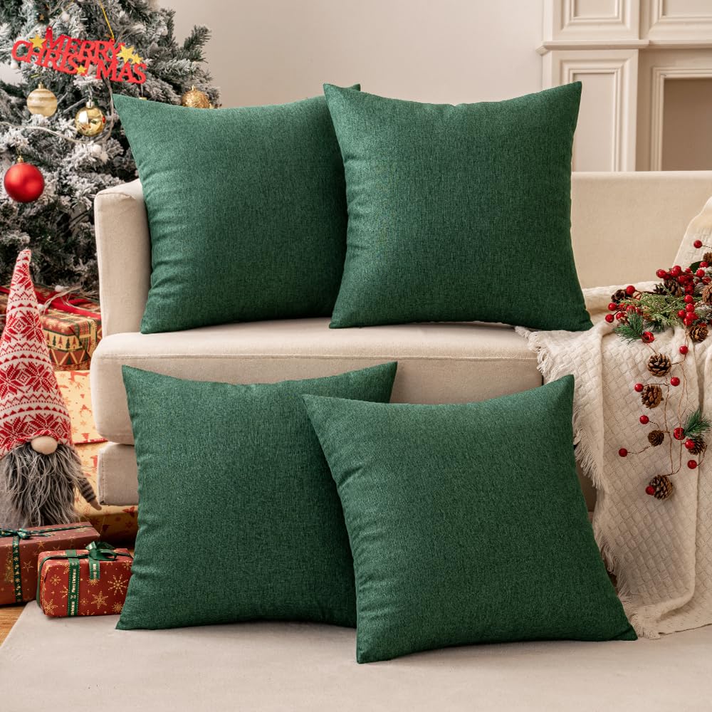Photo 1 of ***FACTORY SEALED***MIULEE Pack of 4 Decorative Christmas Throw Pillow Covers Linen Waterproof Pillow Covers Farmhouse Cushion Cases for Outdoor Patio Garden Tent Balcony Couch Sofa18x18 inch Dark Green***FACTORY SEALED***